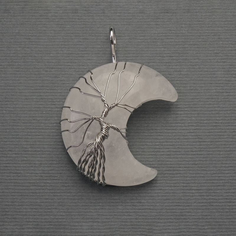 Moon Pendant with Rock Crystal in a Silver-Wrapped Setting, 35 mm diameter ±, 45 mm length ±