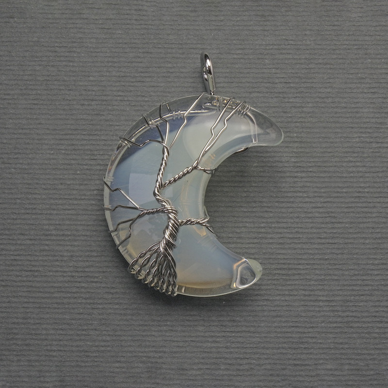 Moon Pendant made of Moonstone in a Silver Weave, diameter 35mm±, length 45mm±