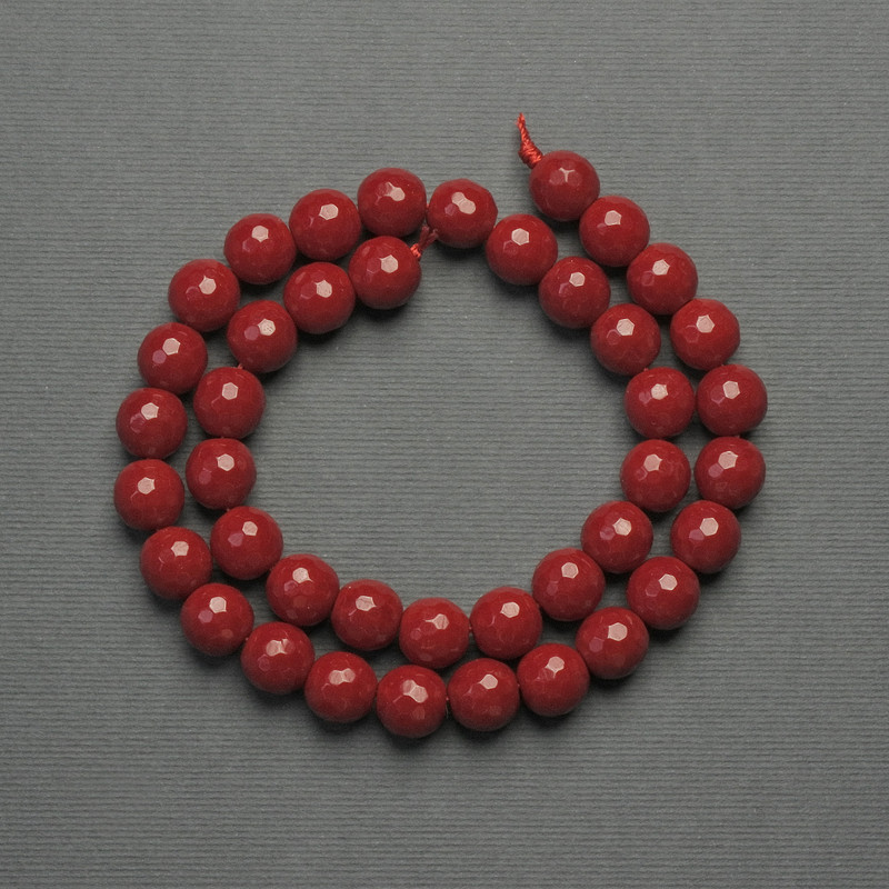Coral Beads on Thread (Pressed), Faceted Ball, 10 mm Diameter, 39 cm Length
