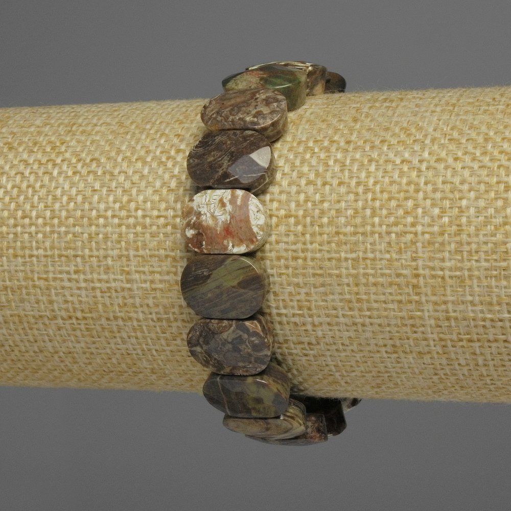 Bracelet with natural Ocean Jasper, faceted link, diameter 14x10 mm, length 18 cm, stretch