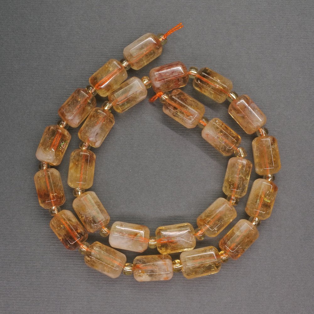 Citrine natural stone beads — faceted cylinder beads, 8×13 mm ±; seed beads, 4 mm ±; length 40 cm ±