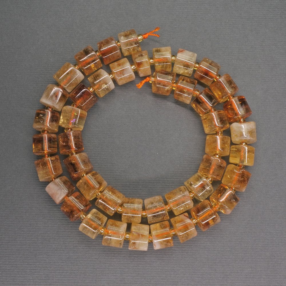 Citrine Beads Cylindrical, Natural Stone, Diameter 9x7 mm, Length 41 cm