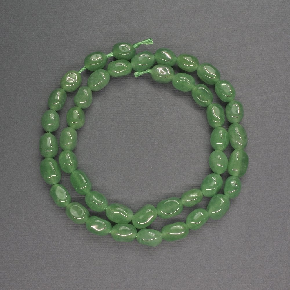 Nephrite beads, tumbled, 6×9 mm diameter, 38 cm length