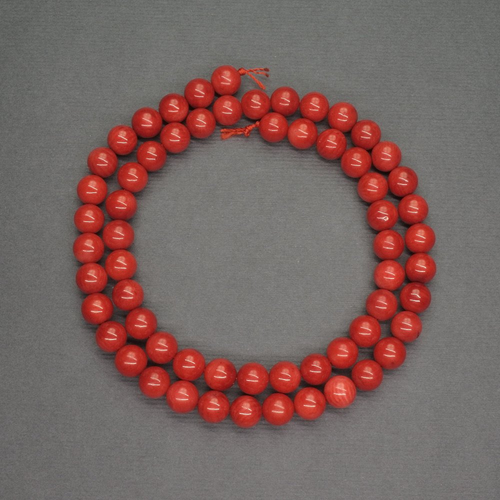 Natural red coral beads, smooth spheres, 6 mm diameter, 40 cm length