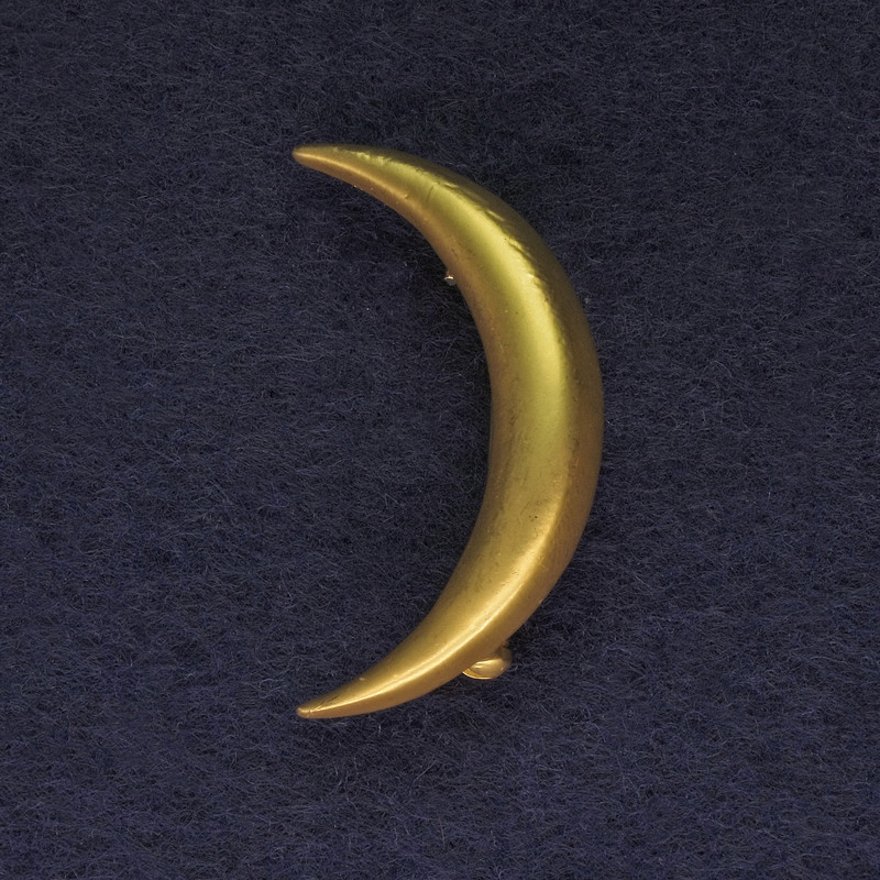 Moon Brooch, matte gold color, golden metal, 34mm+