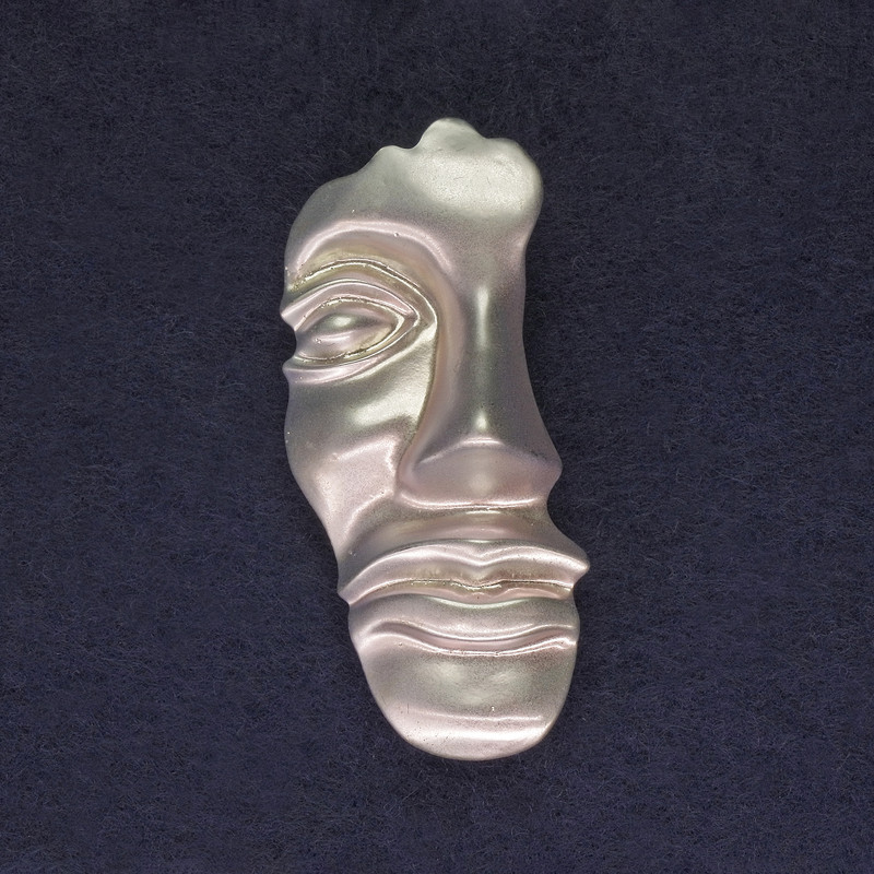 Brooch Accent Face, silver color, 55×24 mm, silver-toned metal