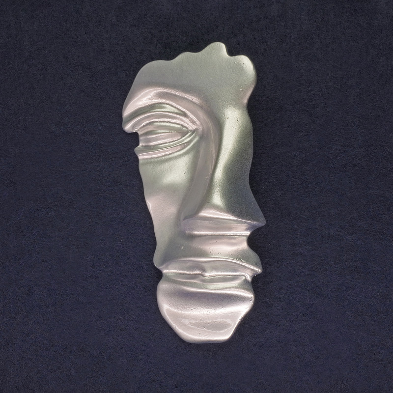 Brooch Accent Face, matte silver color, 78×40 mm ± silver-toned metal