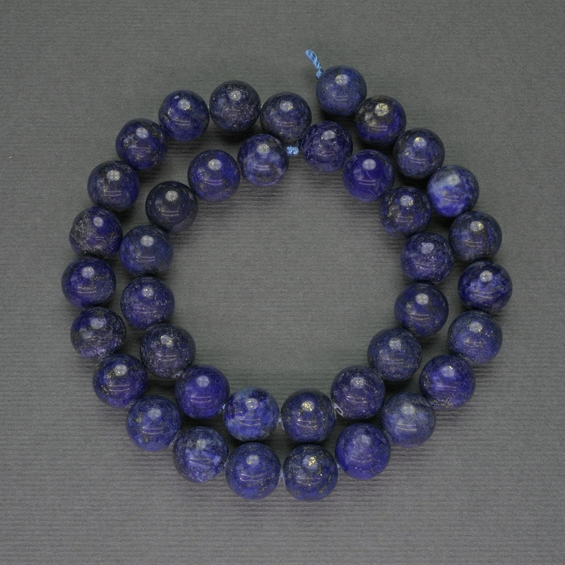 Lapis Lazuli Beads, Smooth Round, 10 mm Diameter ±, On Cord, Length 38 cm+
