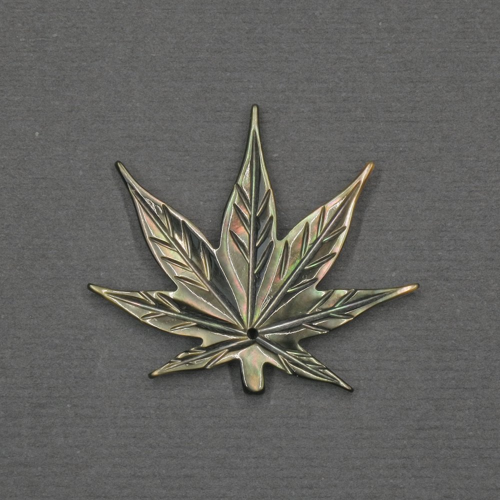 Leaf Pendant with Green Mother-of-Pearl, 26×30×2 mm, Gold-Tone Metal