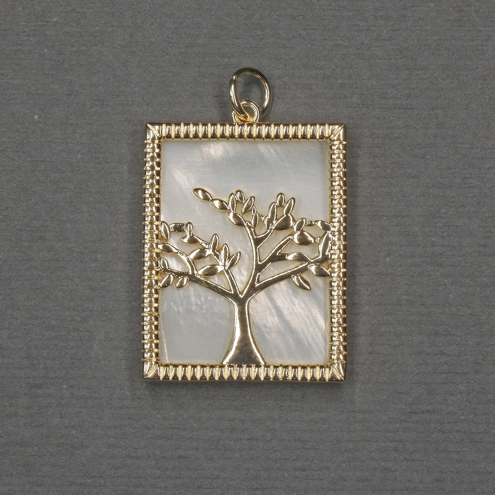 Tree Pendant with Mother-of-Pearl Inlay 18x23x25mm ± Gold-Tone Metal