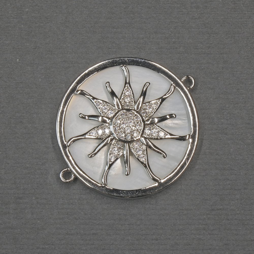 Sun Connector with Natural Mother-of-Pearl, Silvery Metal