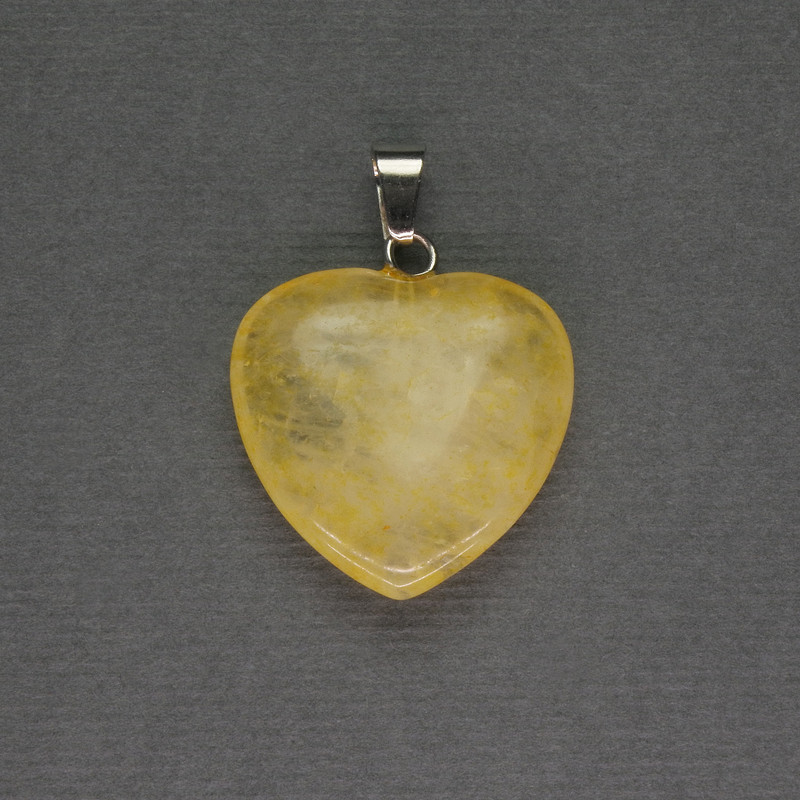 Citrine Heart Pendant 20x20x25mm +/- Silvery Metal