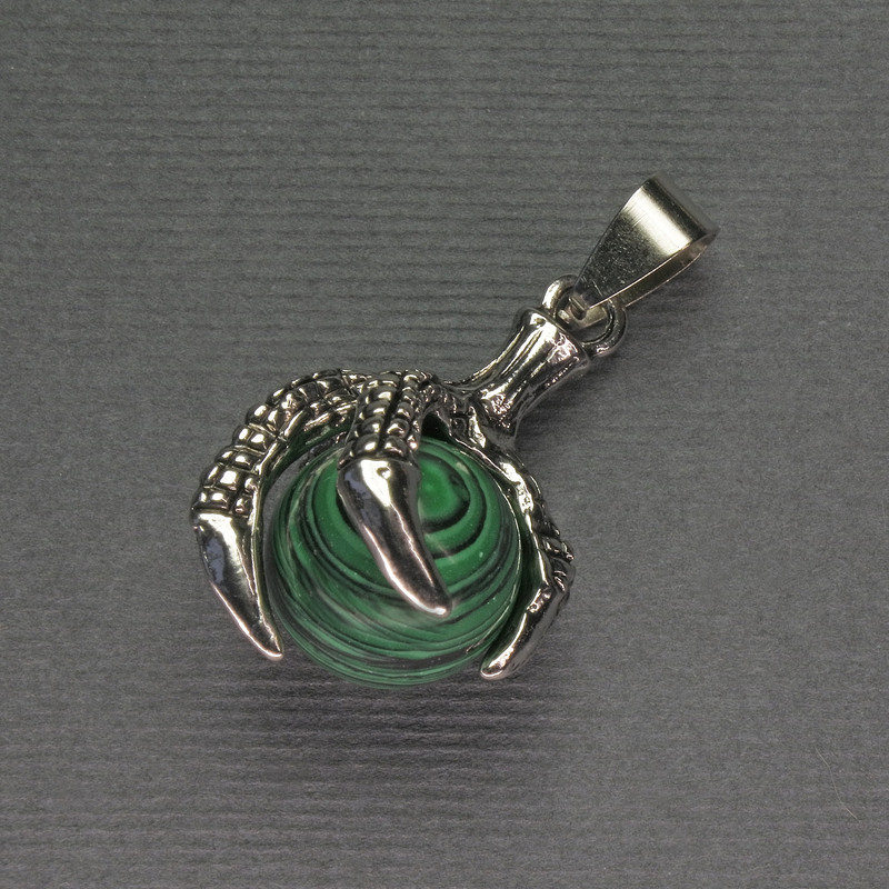 Malachite Paw Pendant with Sphere 18x37 mm +- Silver-Tone Metal