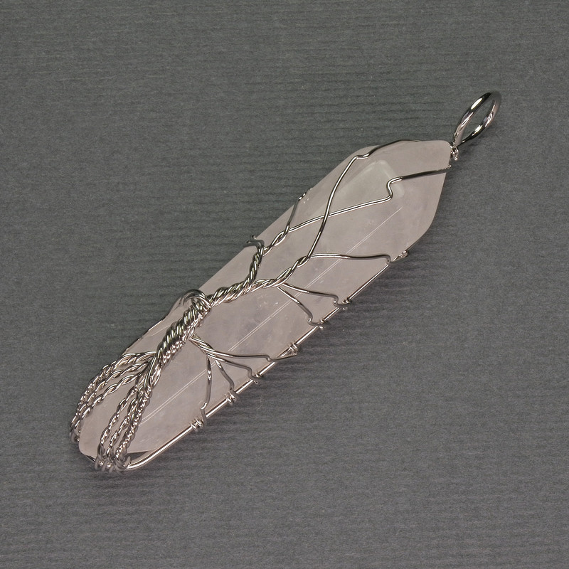 Pendant Rock Crystal Hexagonal Prism 12×50×57 mm ± in Silver-Plated Wrap