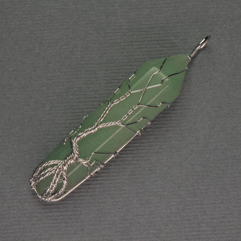 Pendant Jade Hexagonal Crystal 12x50x57 mm ± in Silver Weave