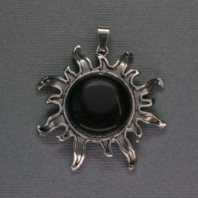 Sun Pendant with Agate, 42 mm ±, 48 mm length, silver-colored metal