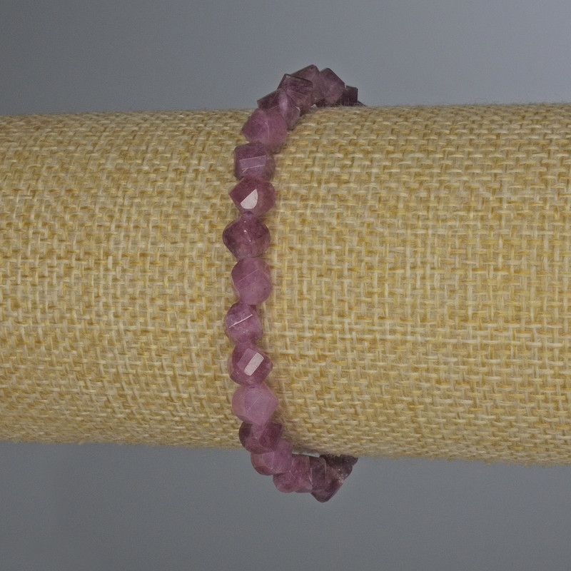 Rubellite Tourmaline Bracelet with Faceted Rhombus Beads, 6x5 mm, length 18 cm ± stretch