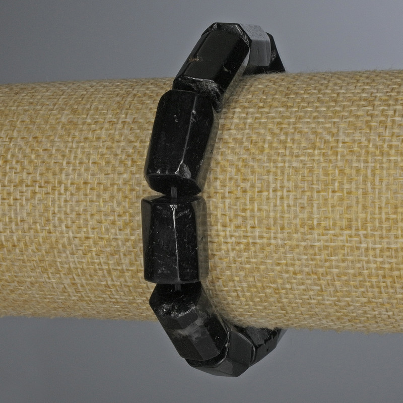 Schorl Tourmaline Bracelet, Faceted Cylinder Beads, 15×11 mm, about 18 cm (stretch)