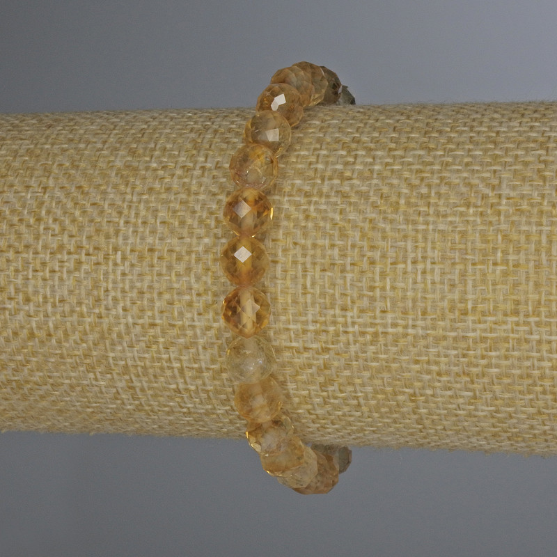 Citrine bracelet with faceted beads, 7 mm diameter, 18 cm length, stretch