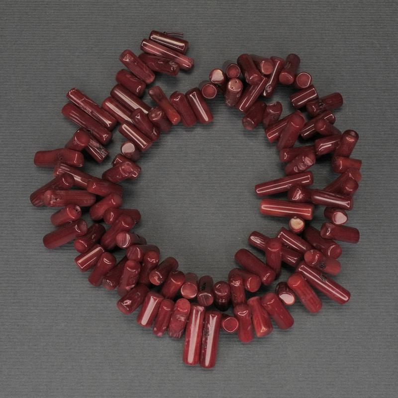 Column-shaped Coral Beads, diameter 9–15×4 mm, length 40 cm, on thread