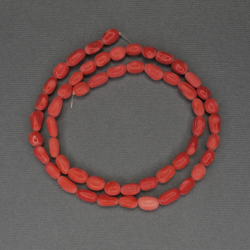 Faceted Coral Beads, 6x4 mm diameter +/- (assorted sizes), length 40 cm +/- on a thread