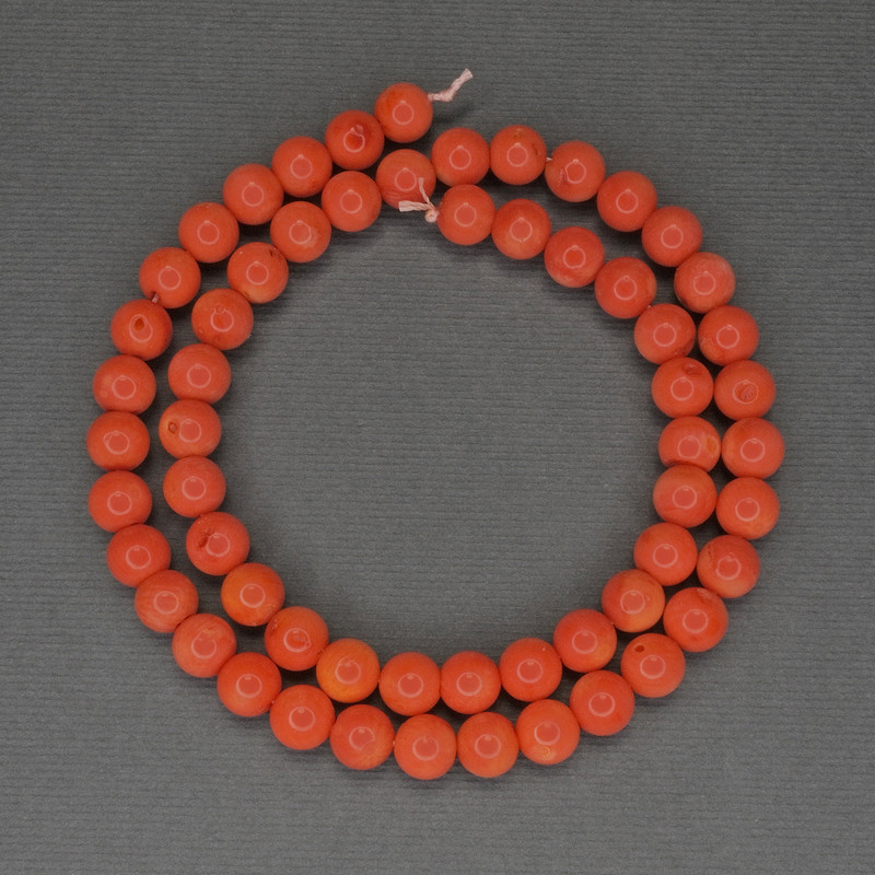 Orange Coral Beads, smooth round ball, 7 mm diameter, 40 cm length on thread