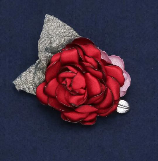 Fabric Flower Brooch 'Red Rose', diameter 6 cm