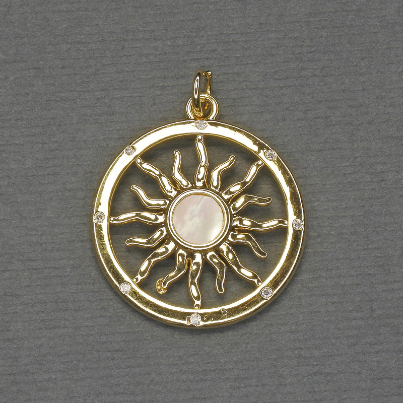 Pendant Nacre Star with White Crystals on Gold-Toned Metal, Diameter 22mm, Length 28mm