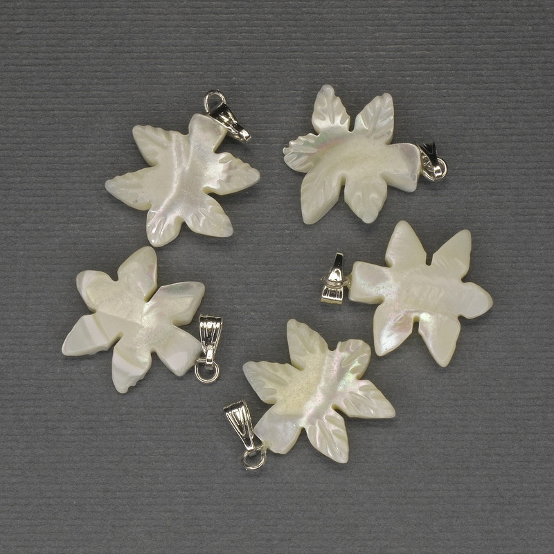 Mother-of-Pearl Leaf Pendant 27×18 mm - silver-tone metal