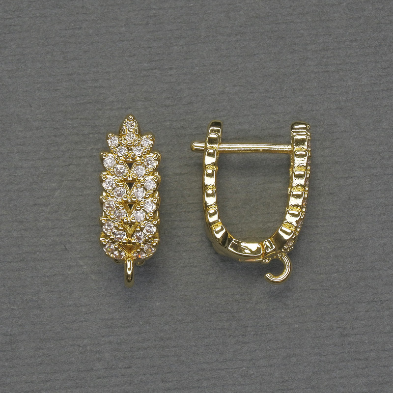 Gold-tone Earring Posts with White Crystals 18×6.5 mm