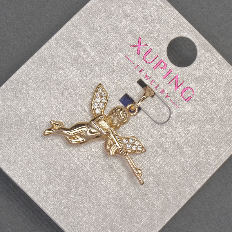 Pendant Xuping Cupid with White Crystals, 24 mm Diameter, 27 mm Length, 18K Gold Plating
