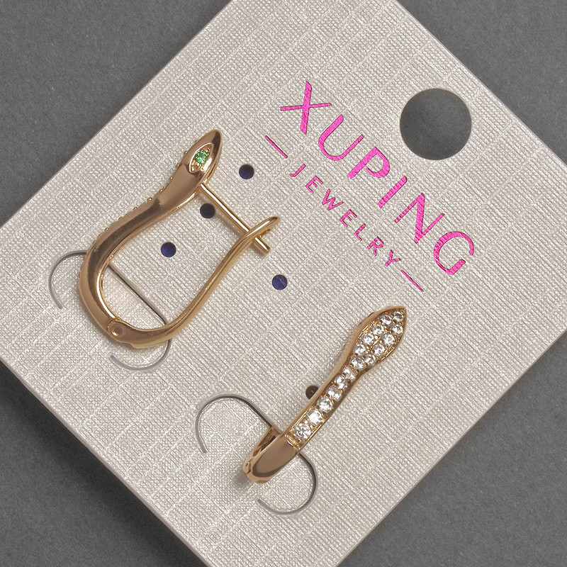 Xuping Earrings with White Crystals, 5mm Diameter, 22mm Length, 18K Gold Plating
