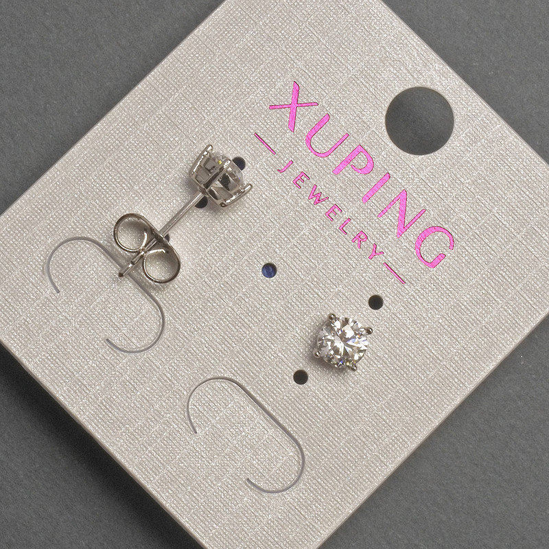 Xuping Stud Earrings with White Crystal, 5 mm Diameter, Rhodium-Plated
