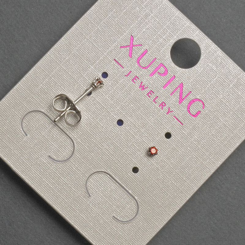 Xuping stud earrings with red crystal, diameter 2 mm ± rhodium