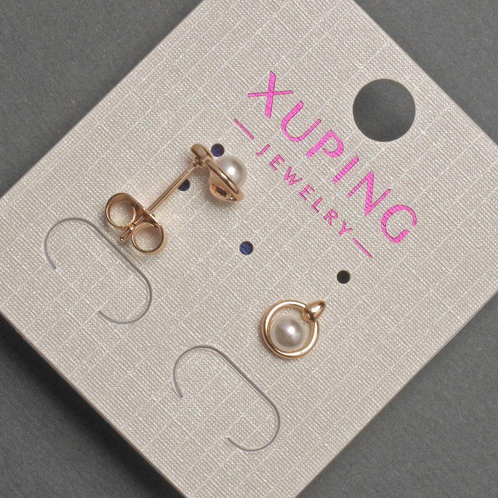 Xuping Pearl Stud Earrings with a Pearl, Diameter 4 mm, Length 8 mm, 18K Gold Plating