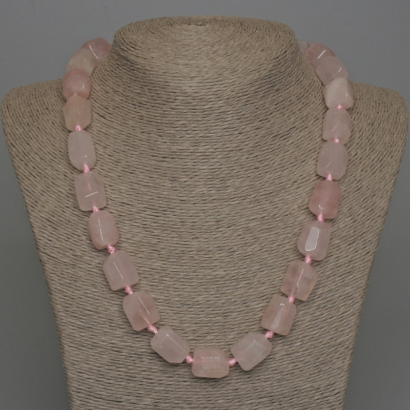 Necklace Pink Quartz, Natural Stone, Faceted Beads, 16×13 mm, +/- with Clasp, Length 50 cm