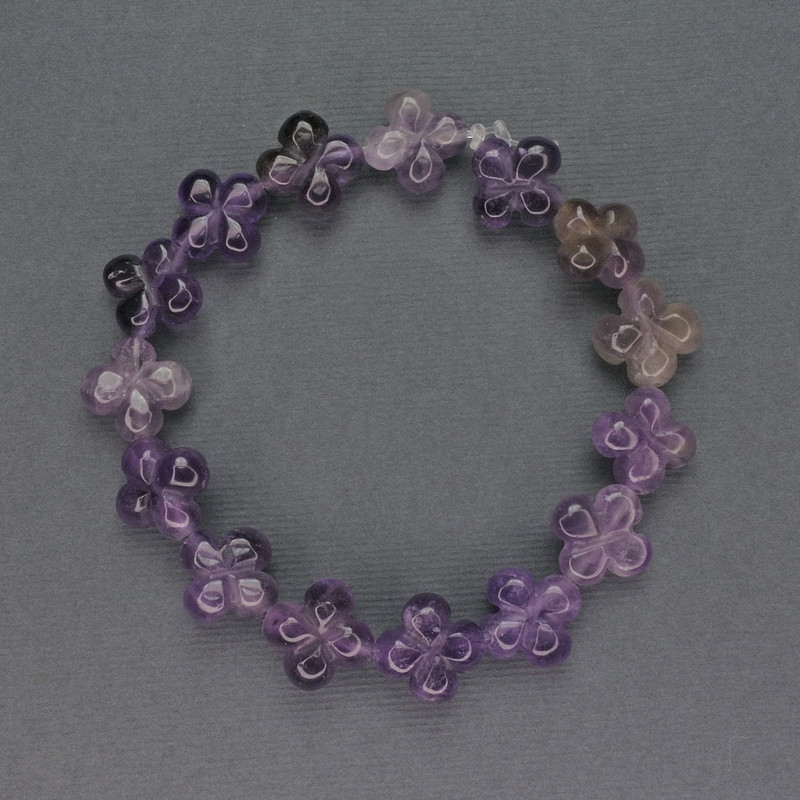 Amethyst Beads, Natural Stone, Shamrock Shape, Diameter 13x13 mm, Length 19 cm ±