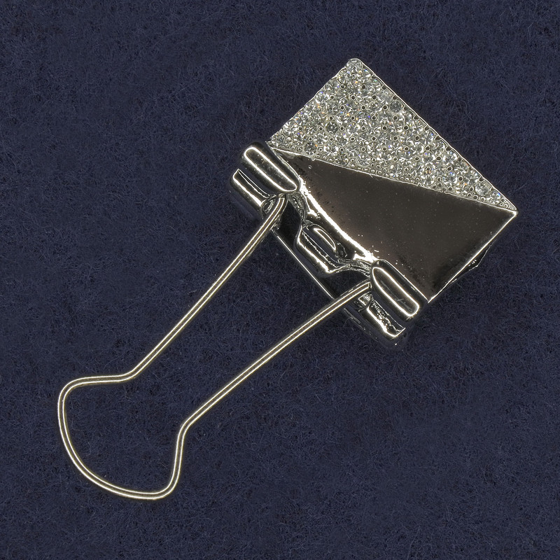 Brooch-clasp with white rhinestones, silvery metal, 21x46 mm