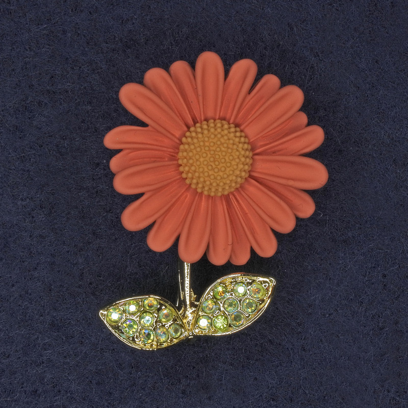 Daisy Brooch with Blue Crystals, Enamel, Gold-Tone Metal 39x32mm+