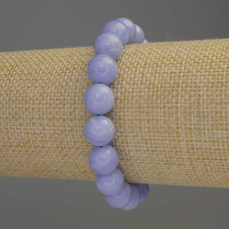 Blue Agate Bracelet (Pressed) Smooth Bead, 10 mm Diameter, 18 cm Length, Stretch
