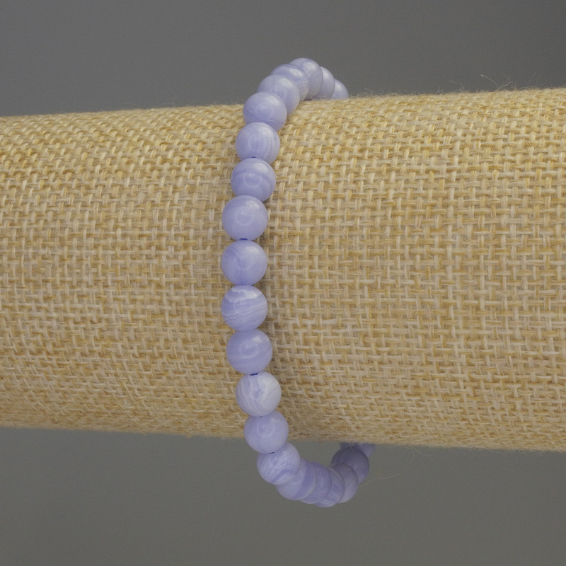 Blue Agate Bracelet (pressed) Smooth beads, 6 mm diameter, 18 cm length, stretch