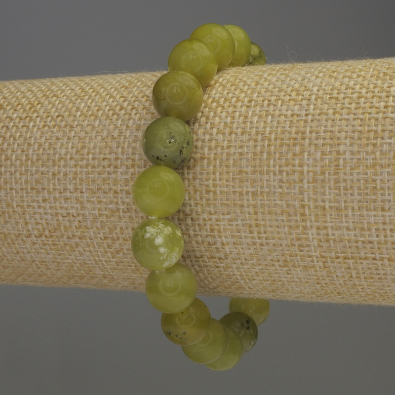 Jadeite bracelet, smooth beads, 10 mm diameter, 18 cm length (stretch)