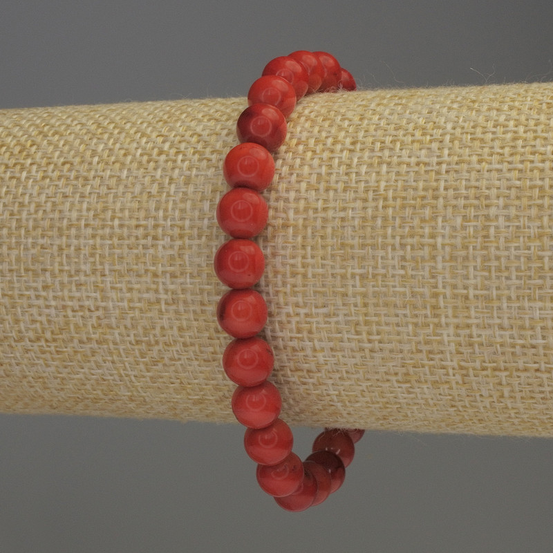 Coral Bracelet with Smooth Beads, 7 mm diameter
