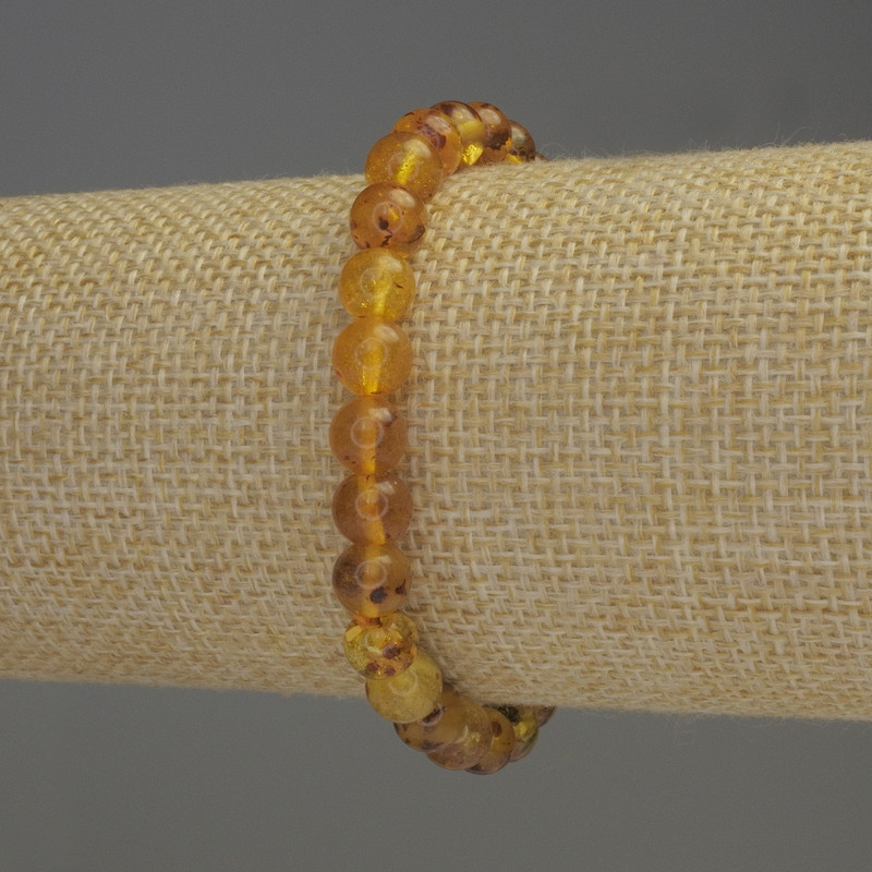 Amber bracelet with smooth beads, 6.5 mm diameter, 18 cm length - stretch