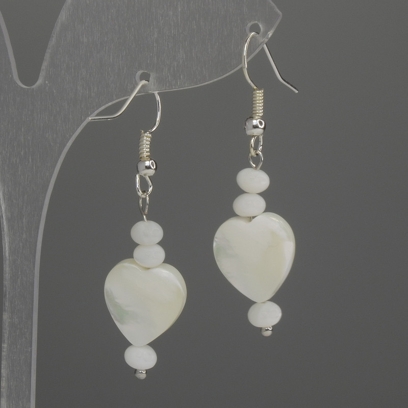 Perlamurt Heart Earrings 12mm ± Rondelle 5x3mm ±, length 45mm ±