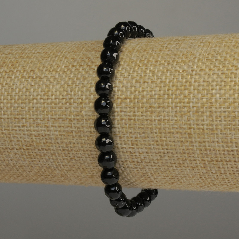 Bracelet with Faceted Agate Beads, 6 mm Diameter, 18 cm Stretch