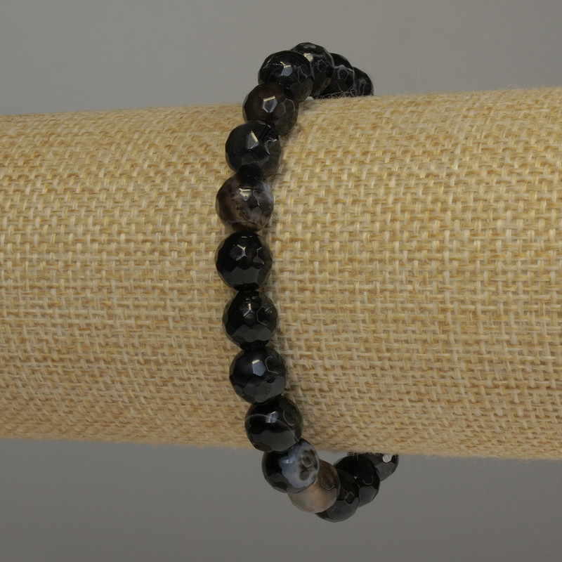 Faceted Agate Bead Bracelet, 8 mm diameter, 18 cm stretch