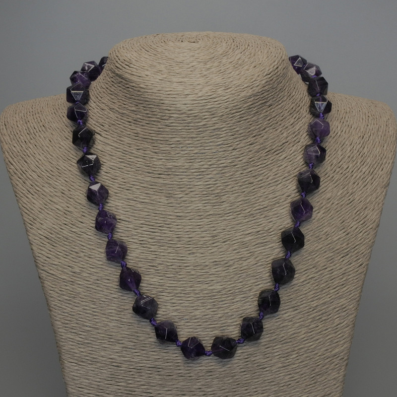 Faceted amethyst necklace, natural stone, bead diameter 12x10 mm ±, length 50 cm ±