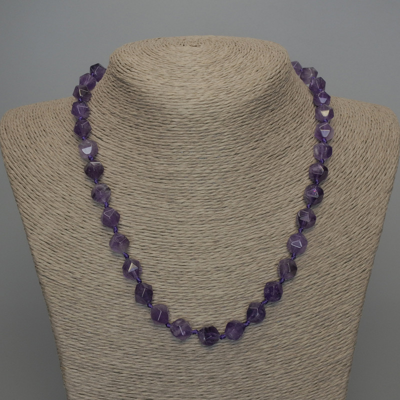 Natural Amethyst Necklace with Faceted Beads, Diameter 10×9 mm, Length 50 cm