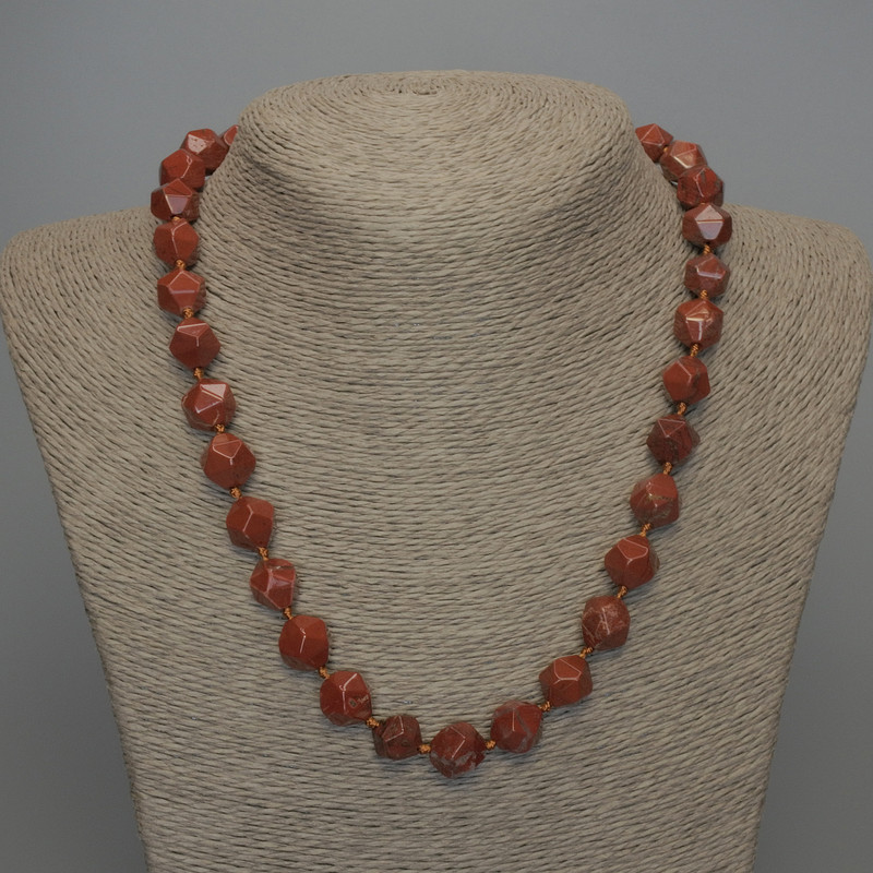 Necklace with natural Red Jasper, faceted beads, diameter 12x10 mm ±, length 50 cm +